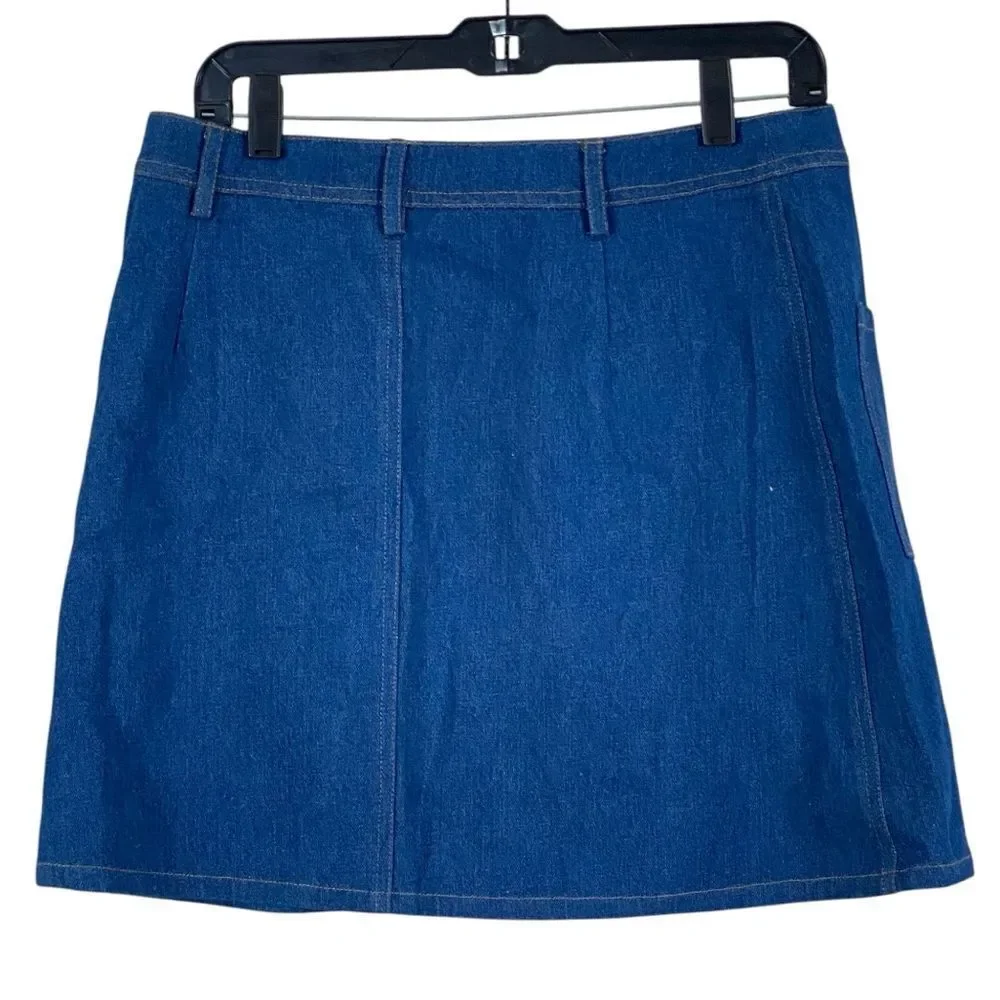 JOA Los Angeles Blue Denim Snap Front A-Line Mini Skirt Sz L NWT